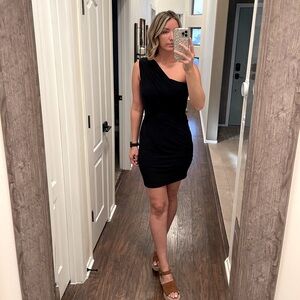 Dark blue one shoulder dress